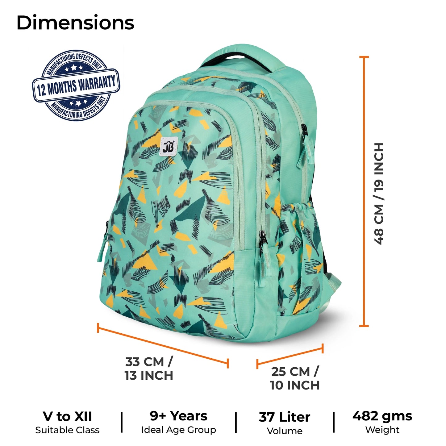 School Backpack 19"in | Age 9+ | Grade V To XII | 37L | Graffix