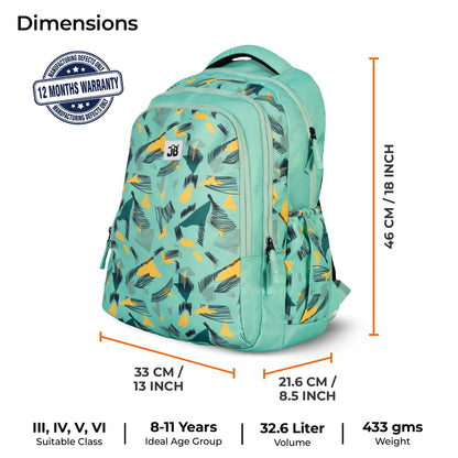 School Backpack 18"in | Age 8–11 | Grade III, IV, V, VI | 32.6L | Scribbles