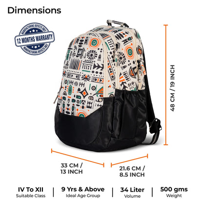 School Backpack 19"in | Age 9+ | Grade V to XII+ | 34L | Aspen