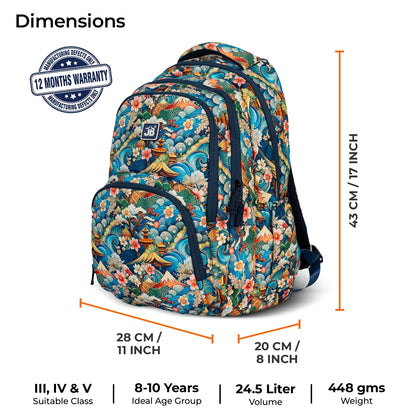 School Backpack 17"in | Age 8–10 | Grade III, IV, V | 25L | Mosaic
