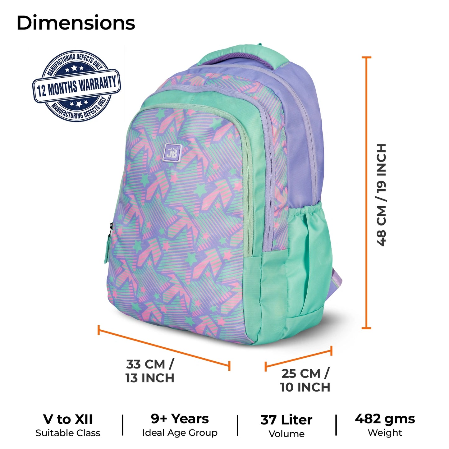 School Backpack 19"in | Age 9+ | Grade V To XII | 37L | Graffix