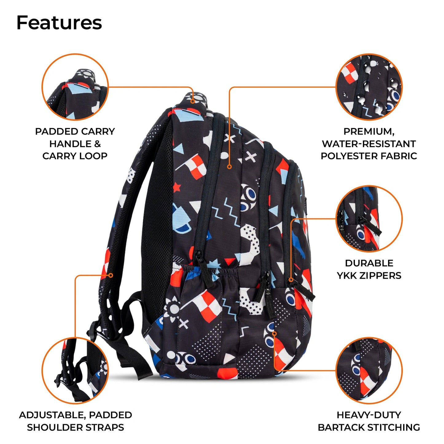 School Backpack 19"in | Age 9+ | Grade V To XII | 37L | Graffix