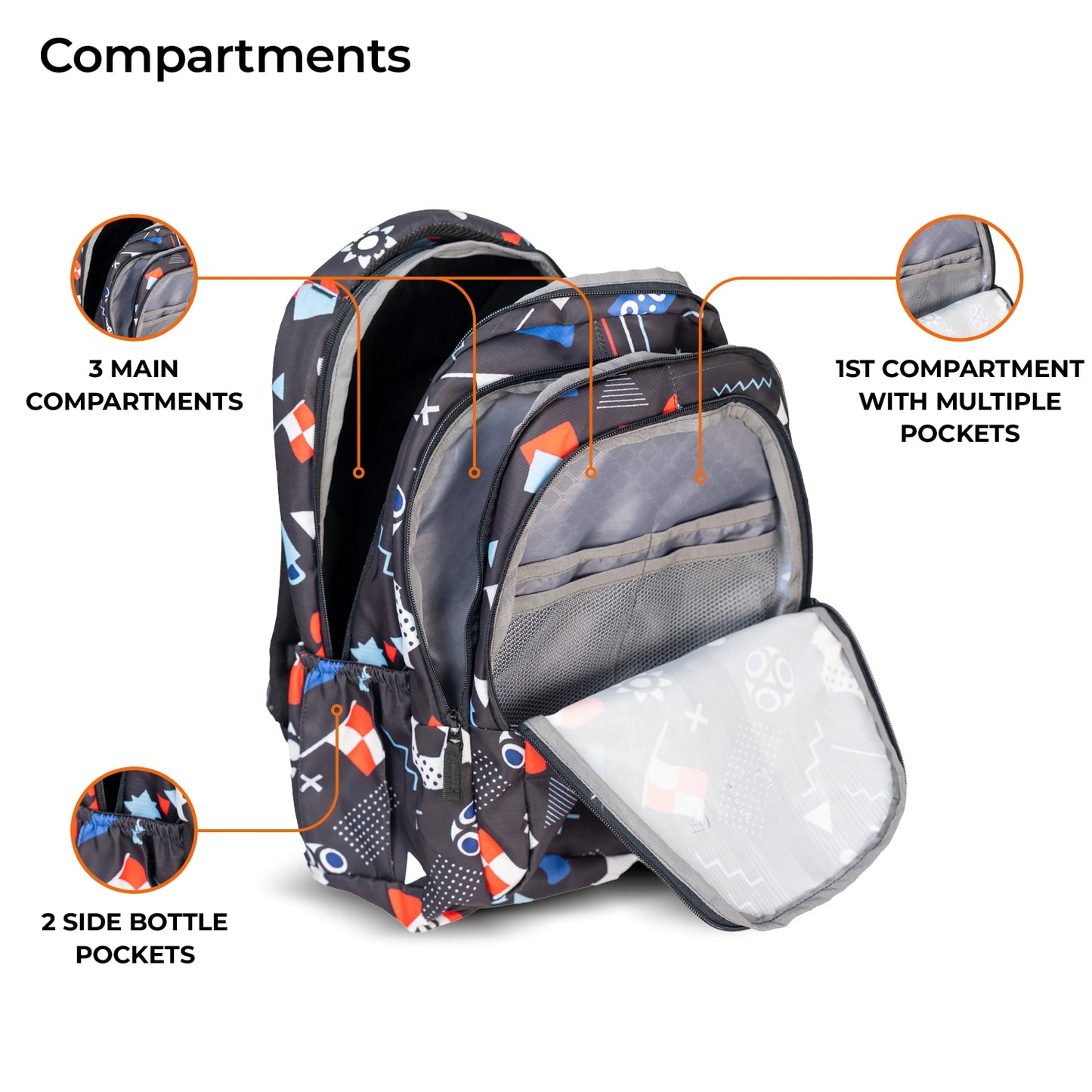 School Backpack 19"in | Age 9+ | Grade V To XII | 37L | Graffix