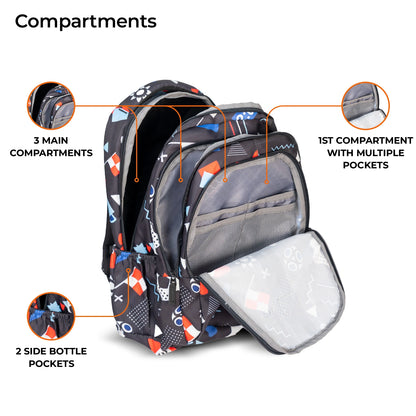 School Backpack 19"in | Age 9+ | Grade V To XII | 37L | Graffix