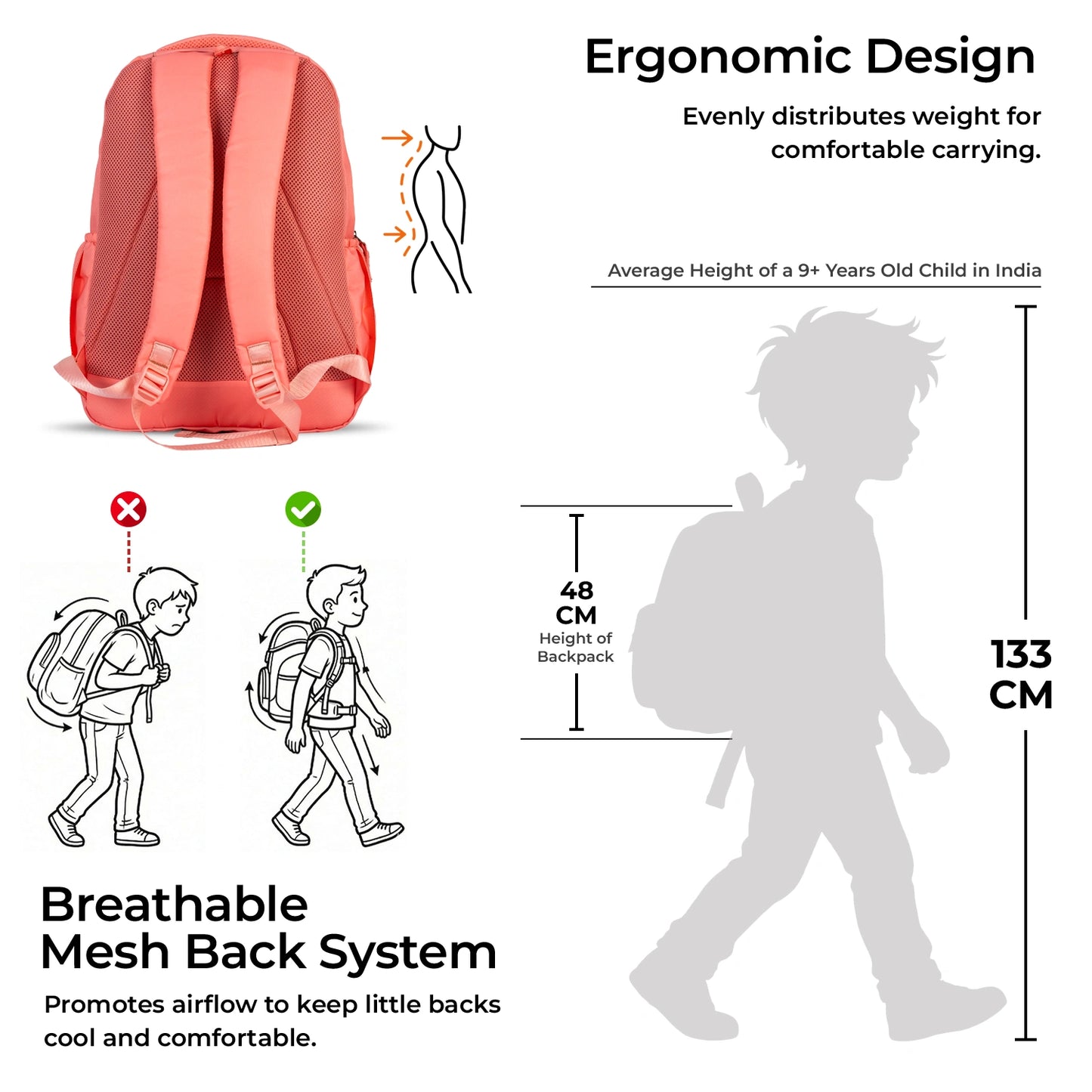 School Backpack 19"in | Age 9+ | Grade V To XII | 37L | Graffix