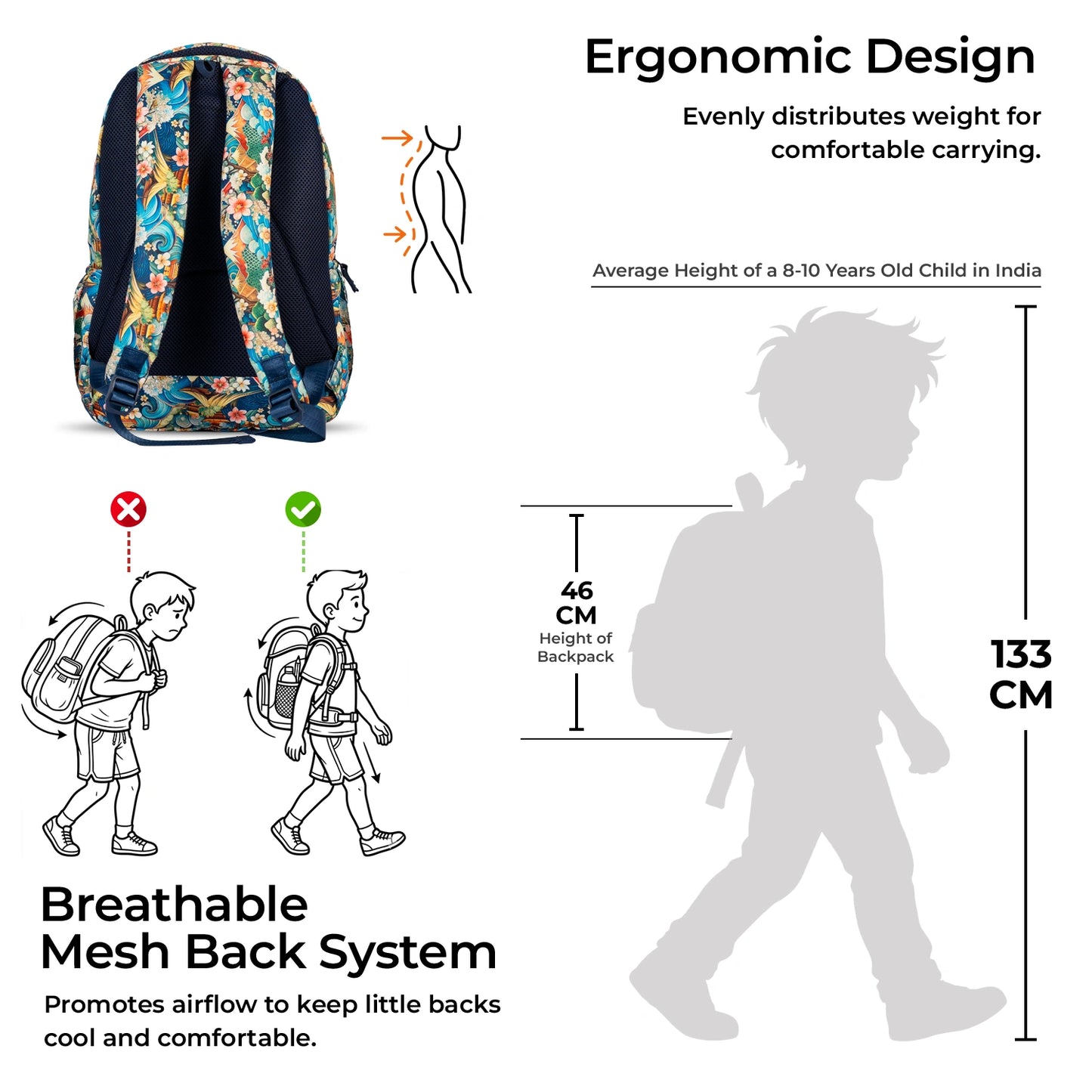 School Backpack 18"in | Age 8–11 | Grade III, IV, V,VI | 38L | Murex