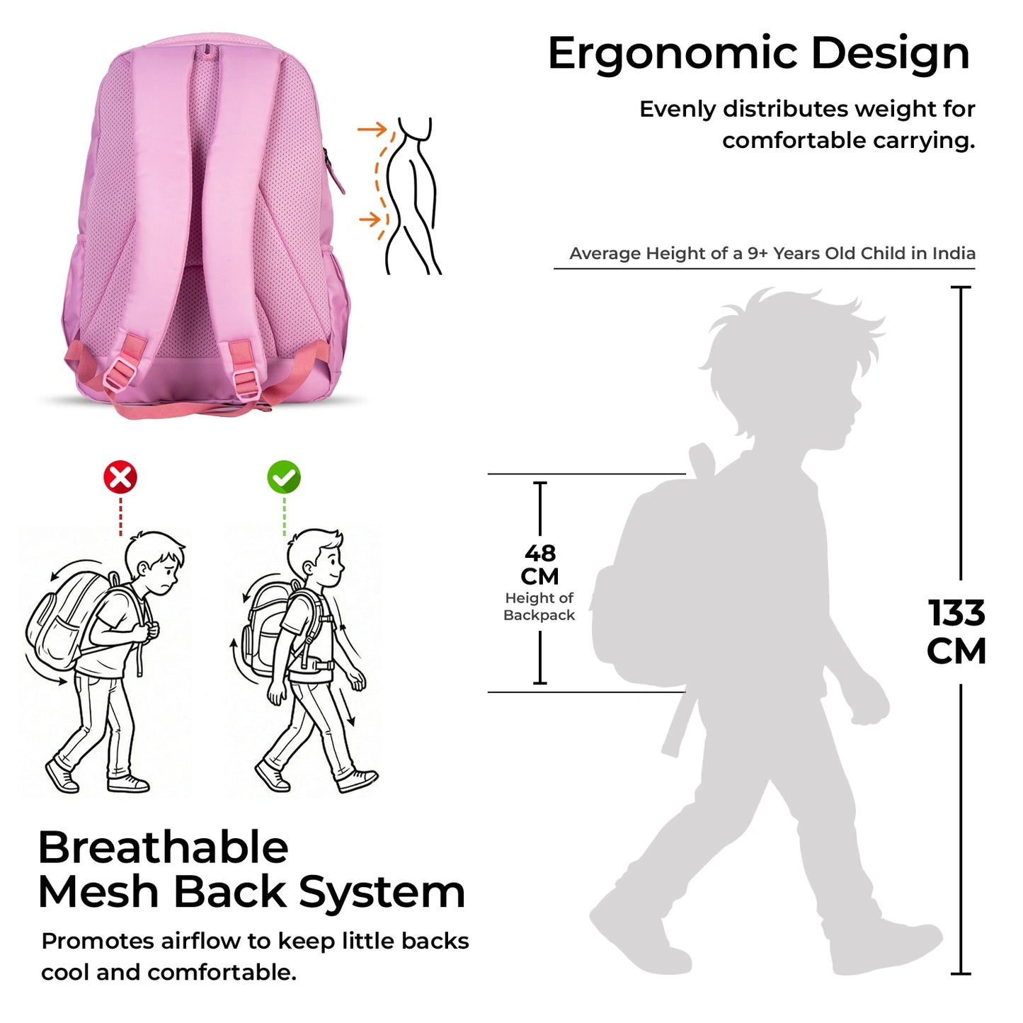 School Backpack 19"in | Age 9+ | Grade V To XII | 37L | Graffix