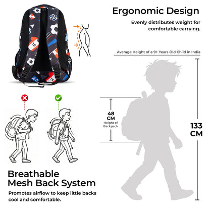 School Backpack 19"in | Age 9+ | Grade V To XII | 37L | Graffix