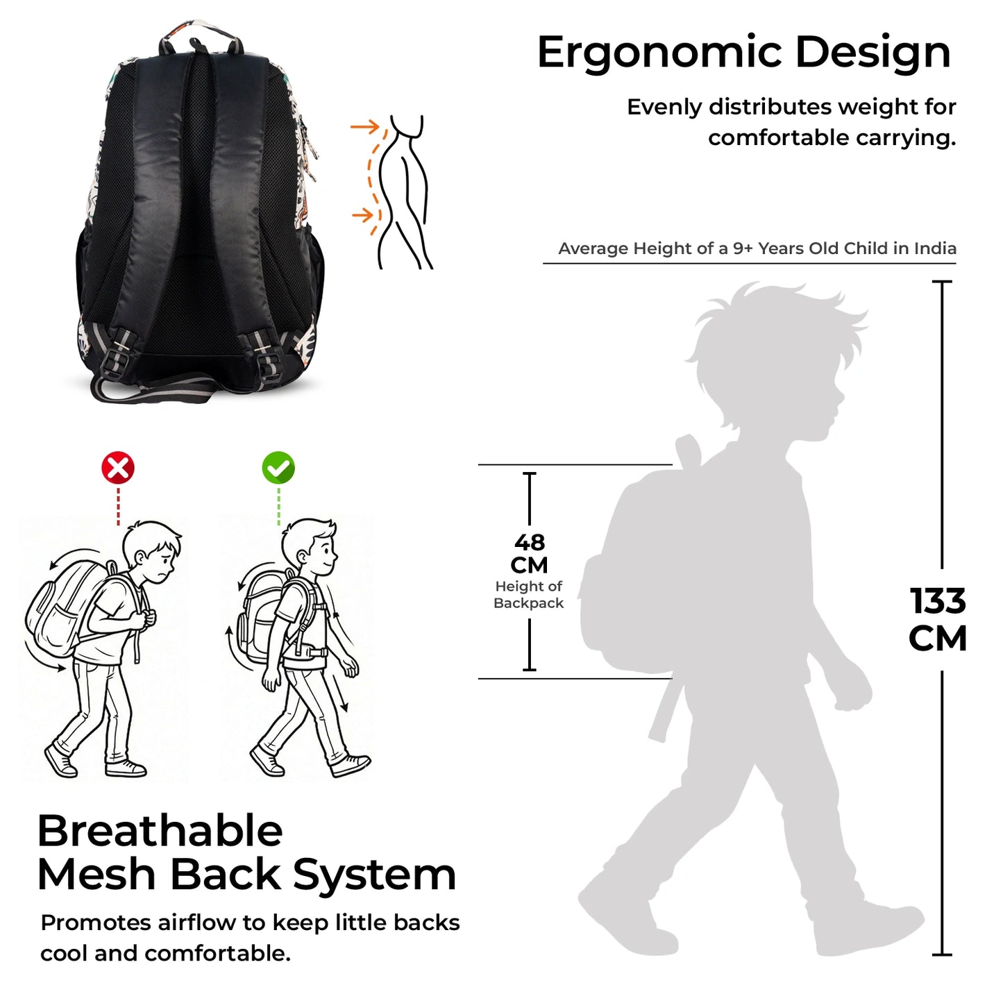 School Backpack 19"in | Age 9+ | Grade V to XII+ | 34L | Aspen