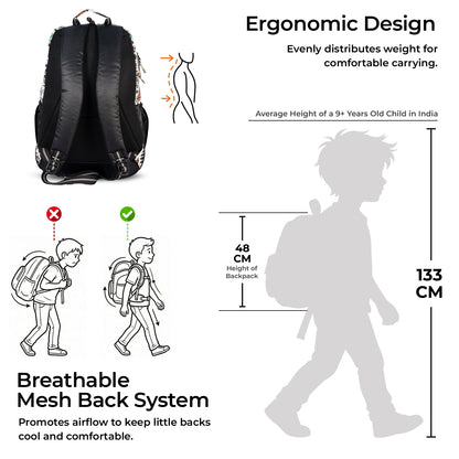 School Backpack 19"in | Age 9+ | Grade V to XII+ | 34L | Aspen