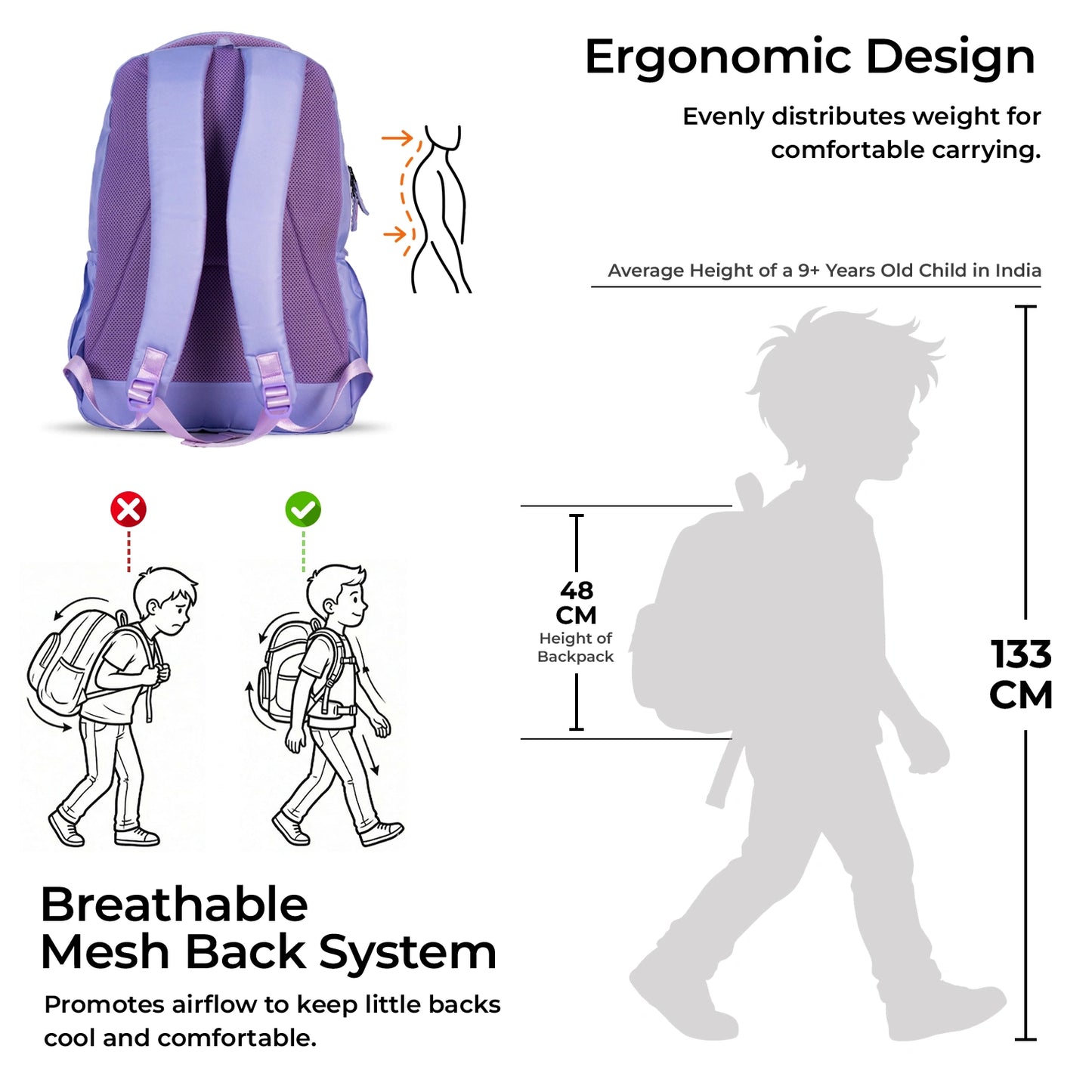 School Backpack 19"in | Age 9+ | Grade V To XII | 37L | Graffix