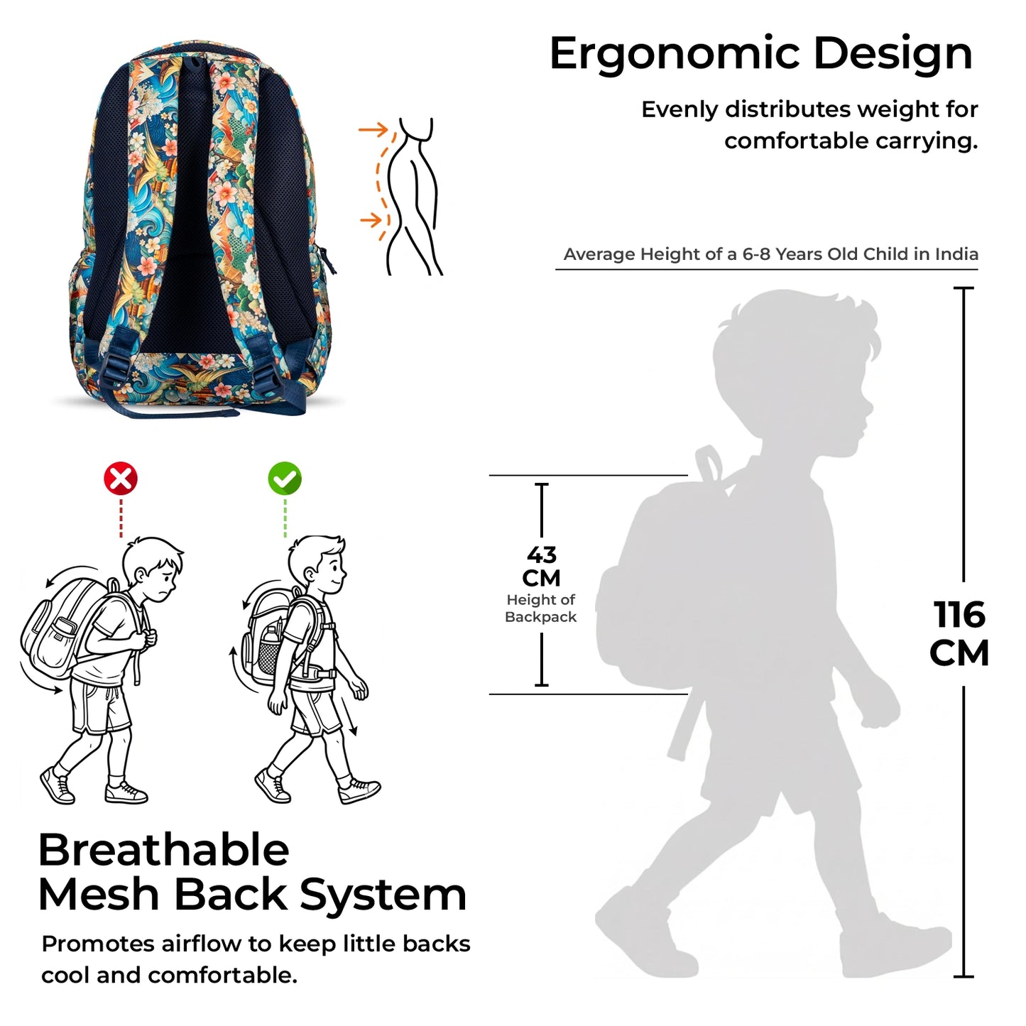 School Backpack 17"in | Age 8–10 | Grade III, IV, V | 25L | Mosaic