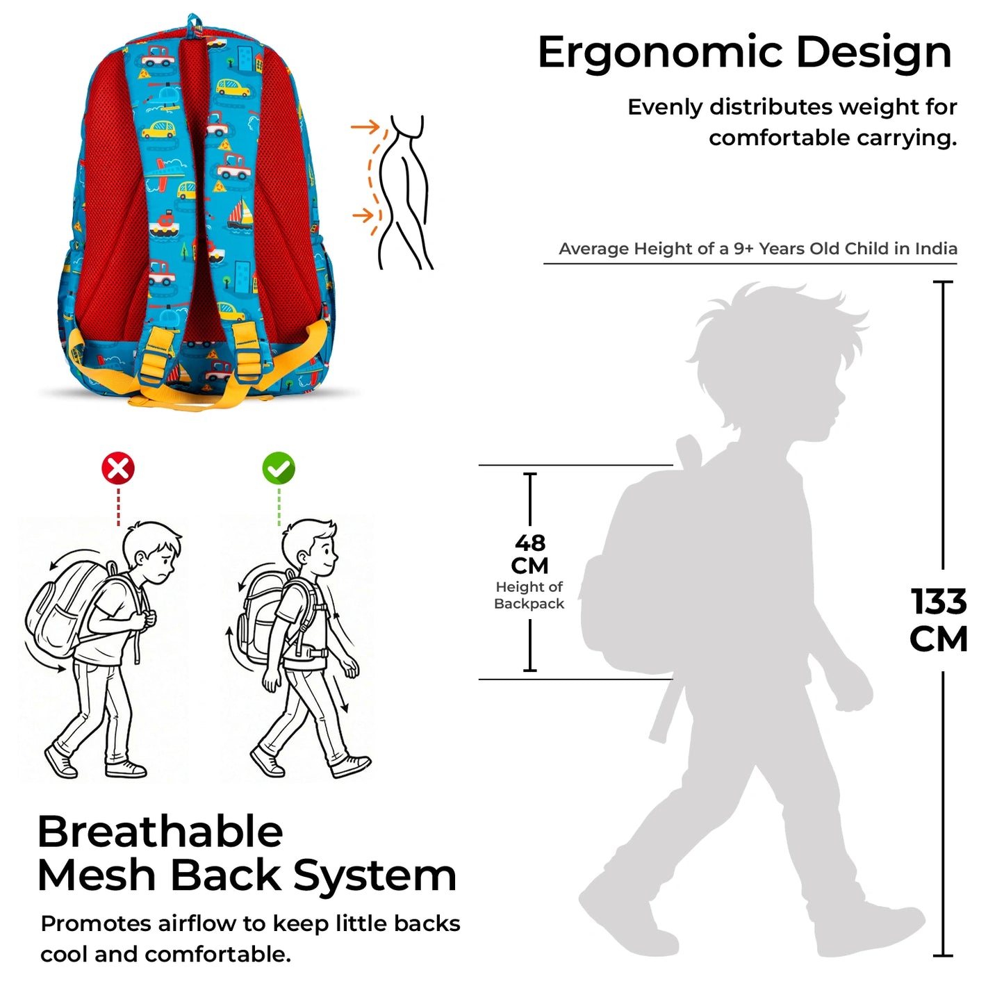School Backpack 19"in | Age 9+ | Grade V To XII | 37L | Graffix