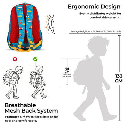 School Backpack 19"in | Age 9+ | Grade V To XII | 37L | Graffix