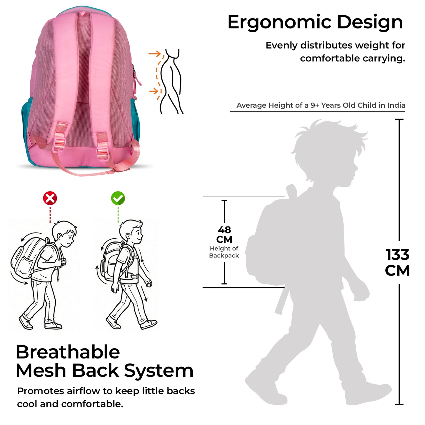 School Backpack 19"in | Age 9+ | Grade V To XII | 37L | Graffix