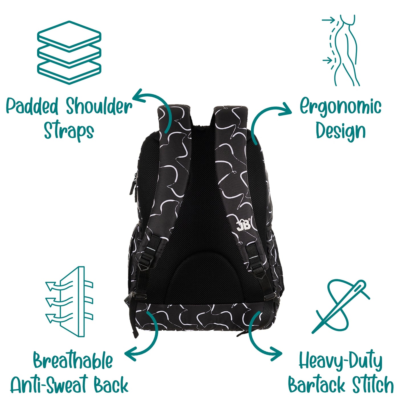 JB Printed (19inch)(47cm) Backpack(4zip) – Stylish & Spacious for School & College