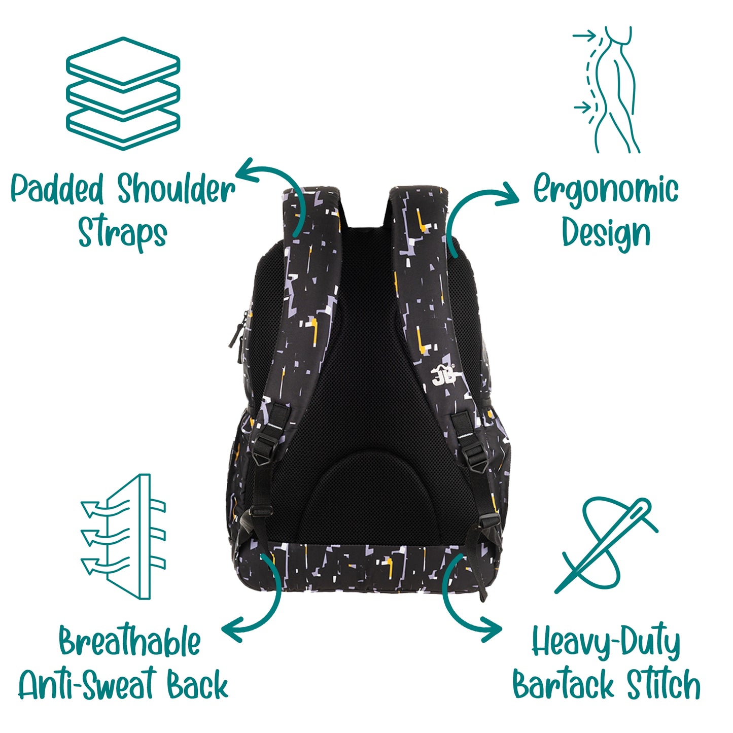 JB Printed (19inch)(47cm) Backpack(4zip) – Stylish & Spacious for School & College