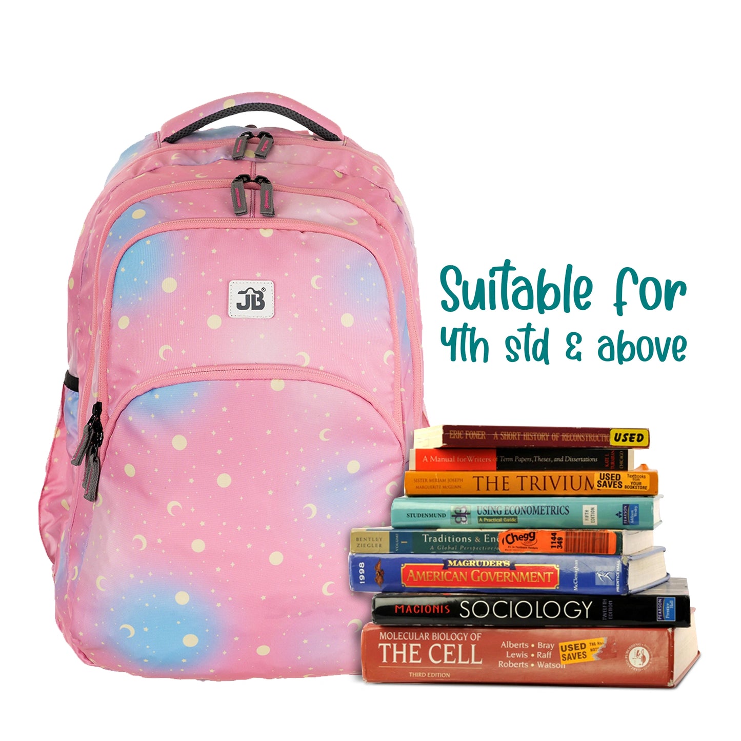 JB Printed (19inch)(47cm) Backpack(4zip) – Stylish & Spacious for School & College