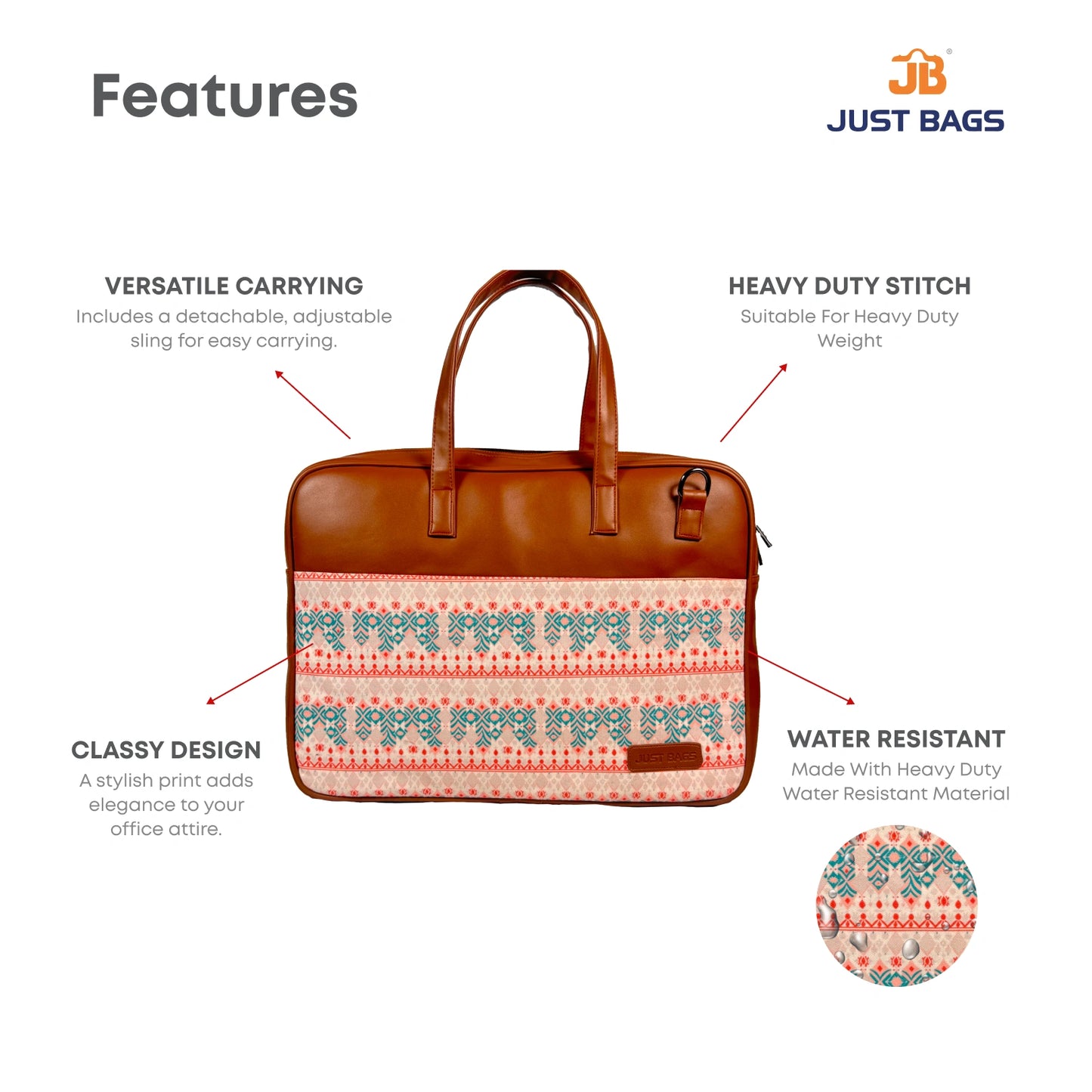 All-Over Printed Foam Leather Office Laptop Bag – Fits up to 15.5" Laptop