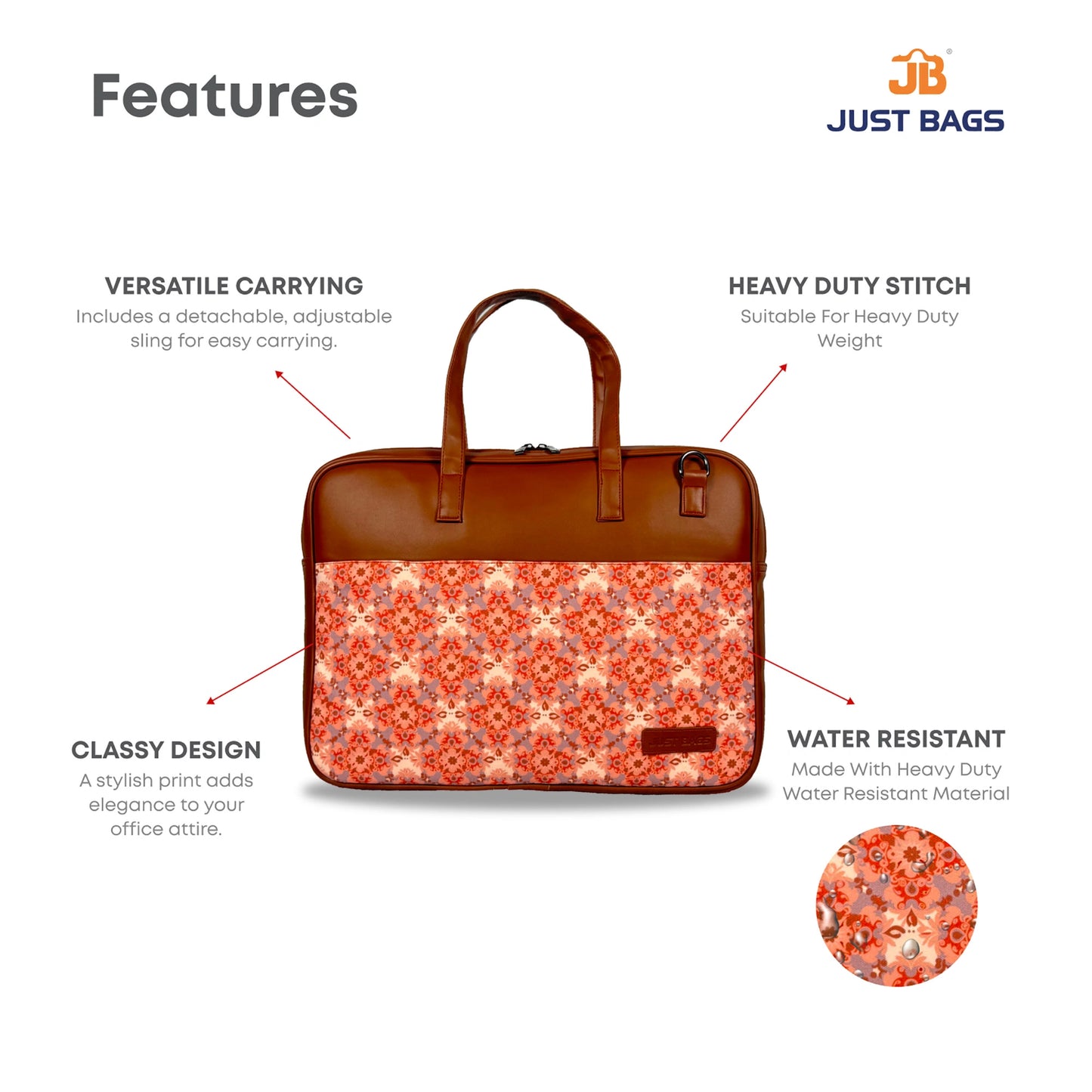All-Over Printed Foam Leather Office Laptop Bag – Fits up to 15.5" Laptop