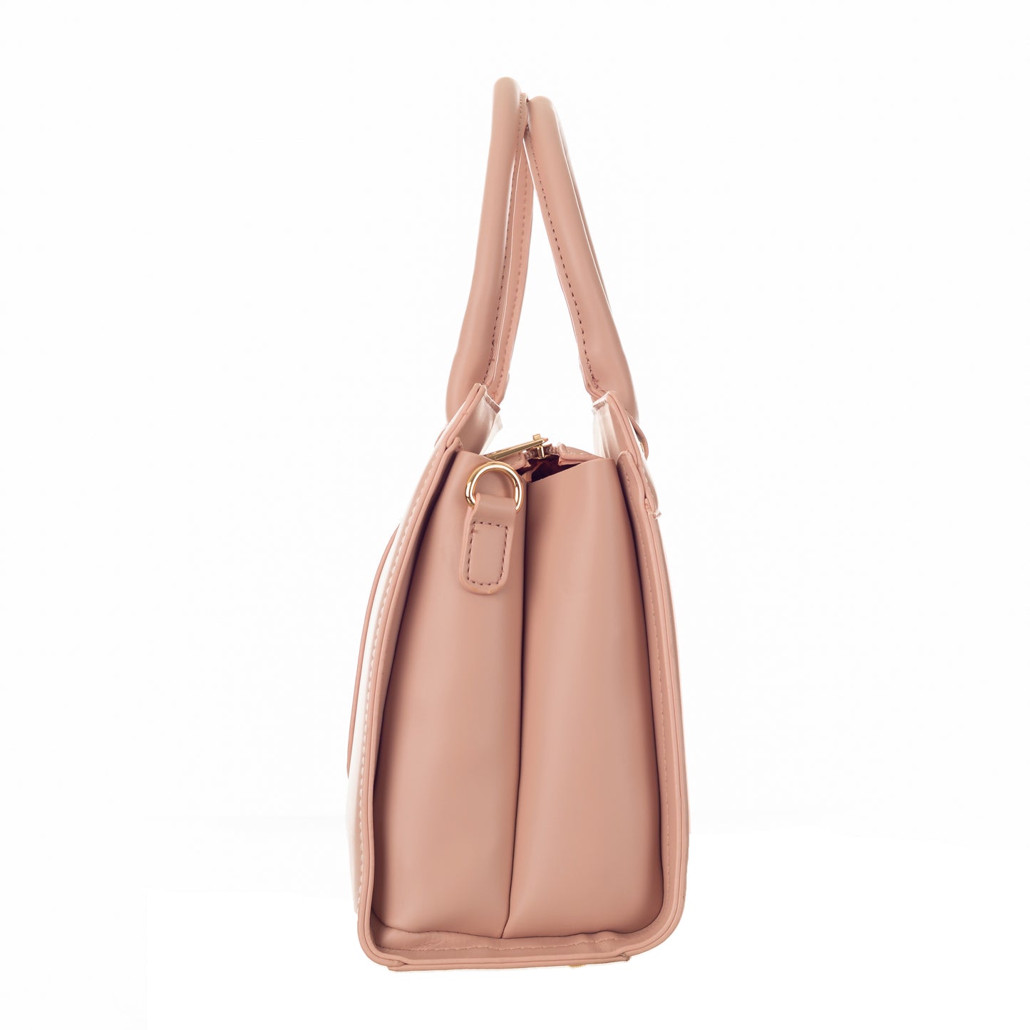 Classic Vegan Leather HandBag with Detachable Strap 9 Inches -Peach