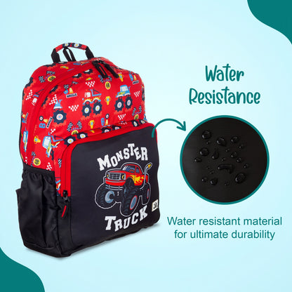 Monster Truck School Backpack  for Kindergarten Kids 2 to 4 years - Red & Black