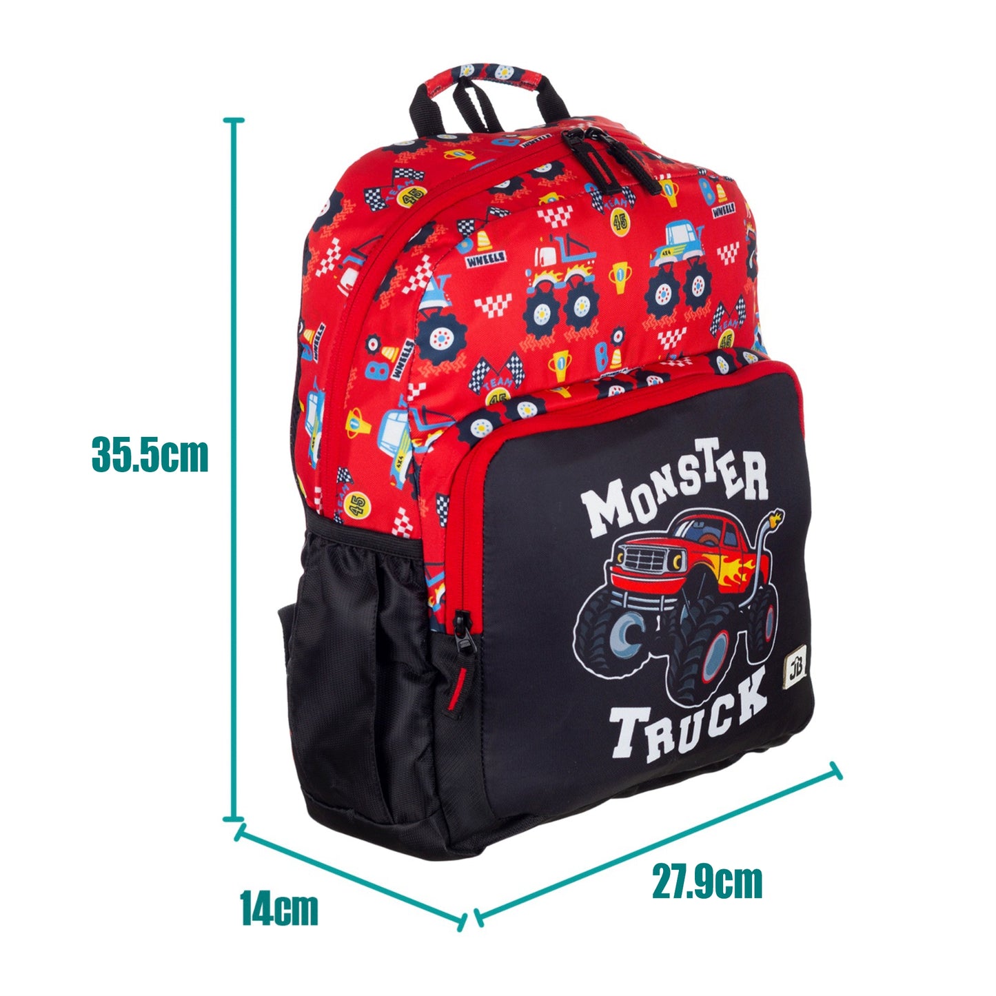 Monster Truck School Backpack  for Kindergarten Kids 2 to 4 years - Red & Black